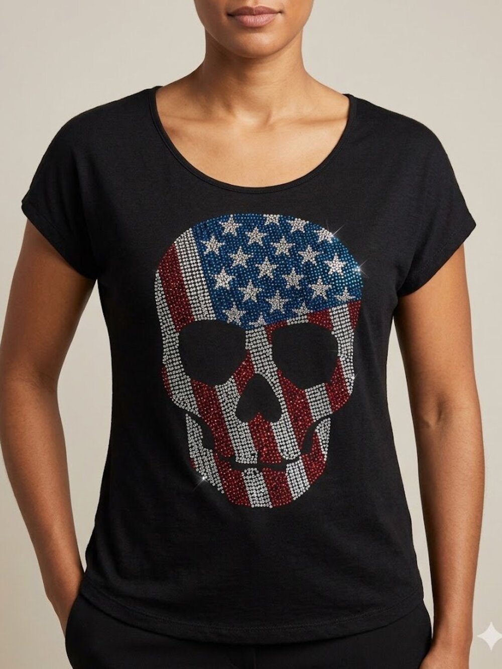 The Clas-Sic sz Medium black rhinestone studded patriotic skeleton / skull shirt
